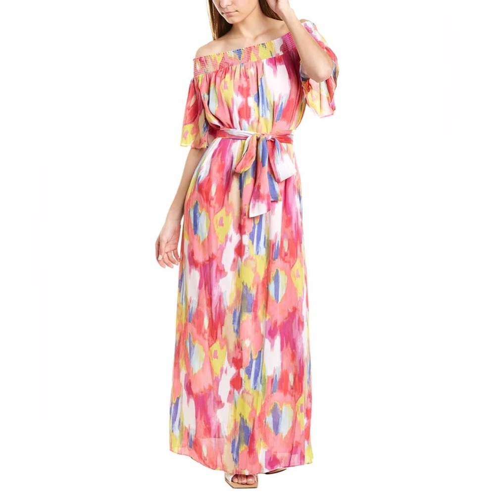 Beautiful Trina Turk Maxi Dress Off Shoulder Multicolored Sz Medium